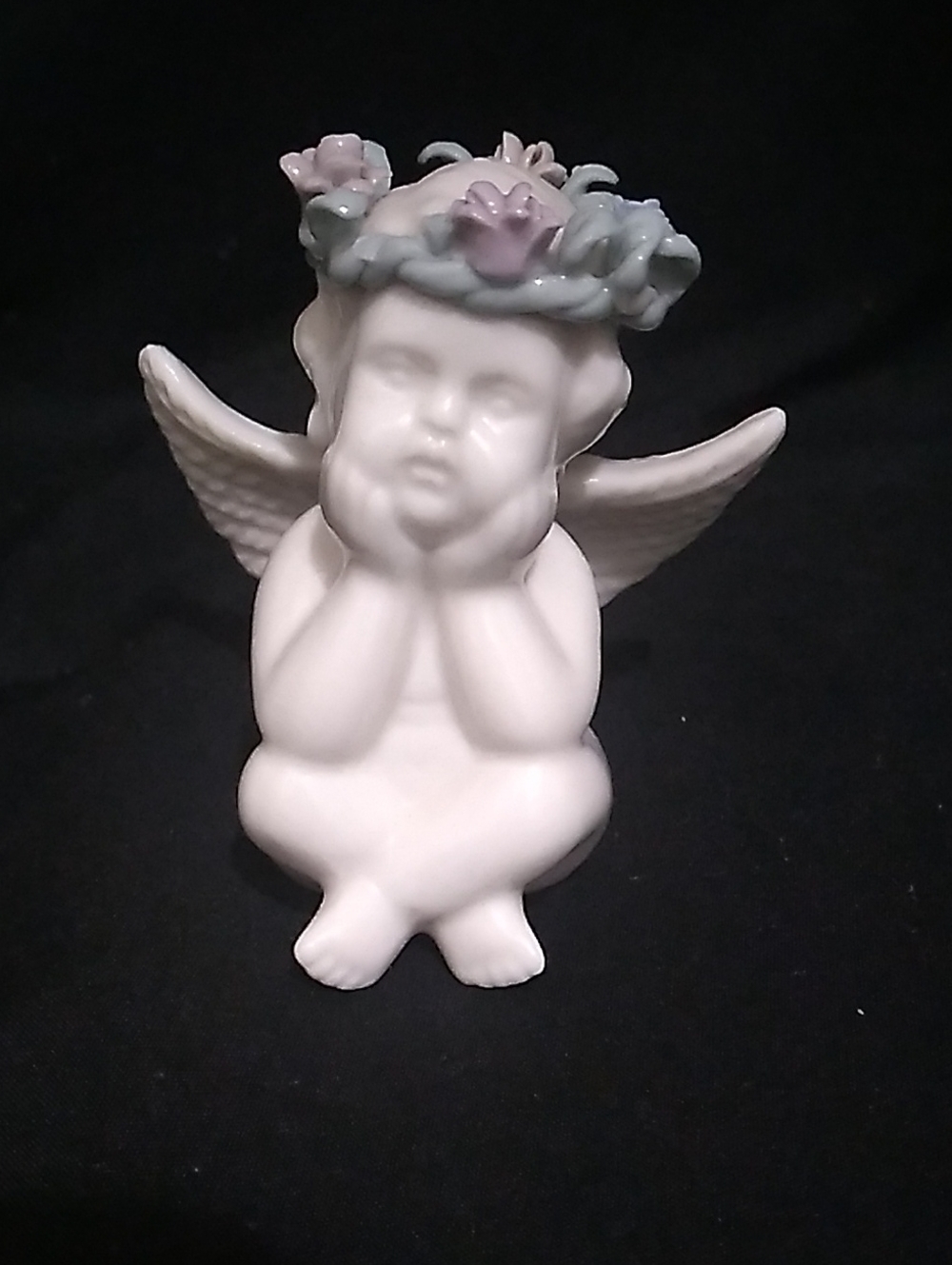 White Ceramic Angel Figurine with Pastel Floral Crown (S1)
